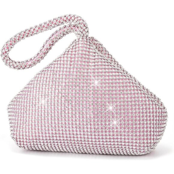 Women Sliver Sparkly Glitter Clutch Triangle Rhinestone - Picture 1 of 7